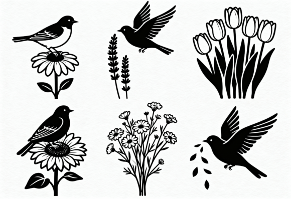 Bird and Floral Silhouette SVG Bundle