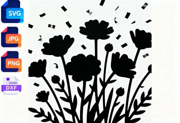 Black Floral Silhouette SVG Cut File