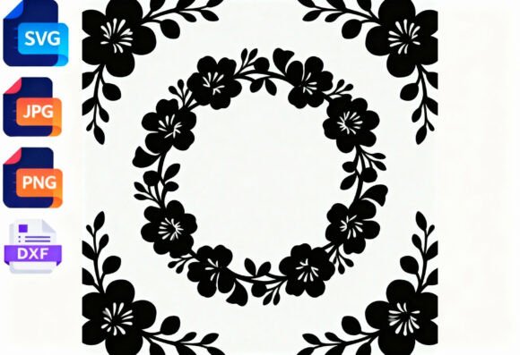Black Floral Wreath SVG PNG JPG DXF