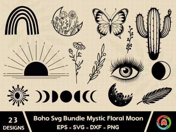 Boho Mystic Floral Moon Svg Bundle