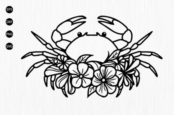 Crab with Flower Svg, Floral Crab Svg