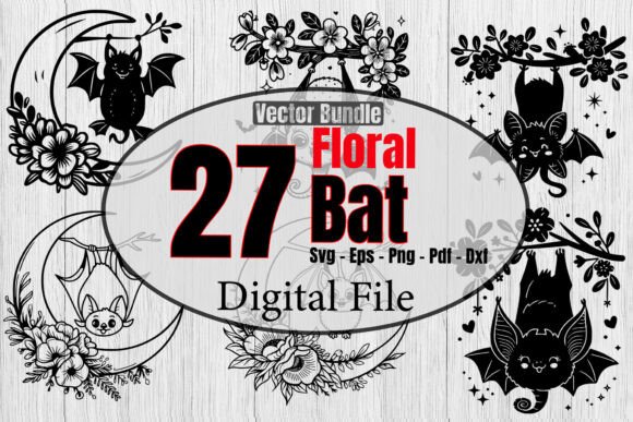Cute Bat Svg Bundle, Floral Bat Svg