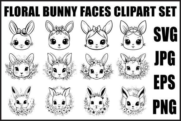 Cute Bunny Face Floral Clipart SVG