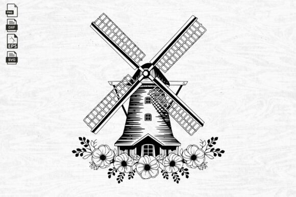 Dutch Svg, Windmill SVG, Floral Windmill