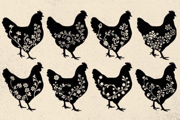 Floral Chicken Svg Silhouette Vector