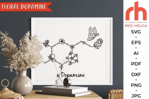 Floral Dopamine SVG, Flower Molecule DXF