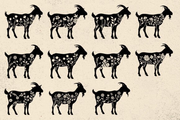 Floral Goat Svg Silhouette
