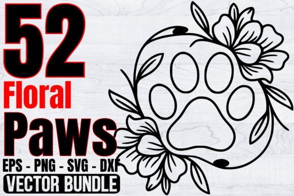 Floral Paws Svg Bundle, Heart with Paws