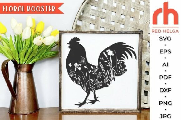 Floral Rooster SVG, Flower Animal DXF