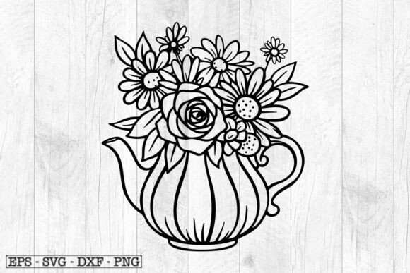 Floral Teapot SVG for Embroidery Projects