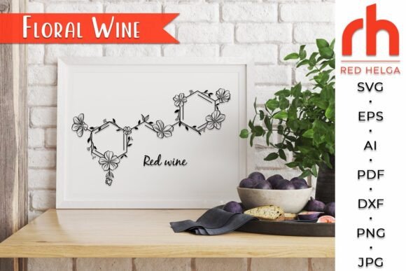Floral Wine SVG, Flower Molecule DXF