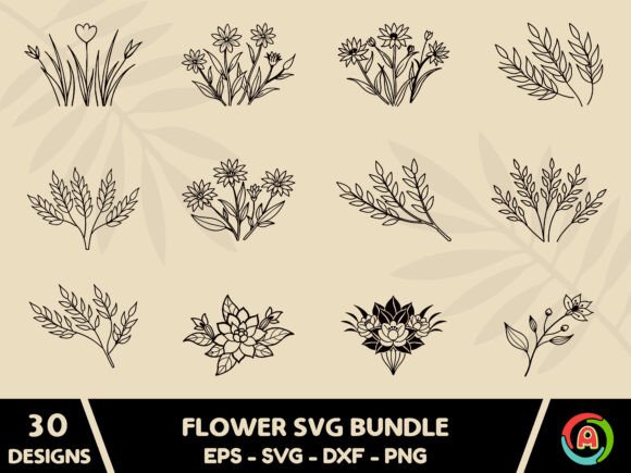 Flower Svg Bundle, Floral Outline Svg