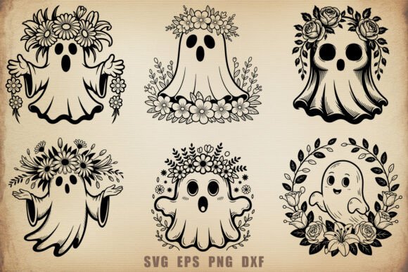 Halloween Cute Floral Ghost SVG Bundle