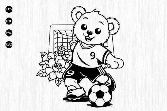 Soccer Bear Svg, Floral Soccer Bear SVG