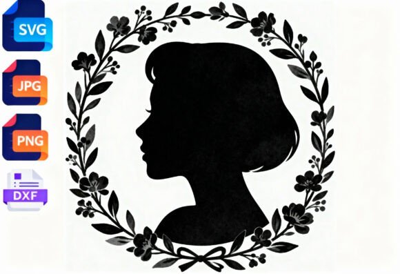 Woman Silhouette Floral Wreath SVG Cut